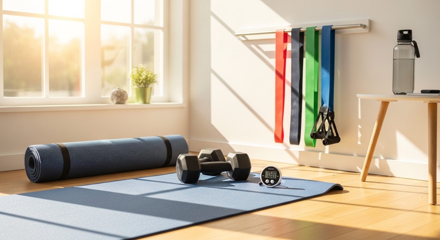 Kit de pausa ativa em escritório com halteres, elásticos e acessórios